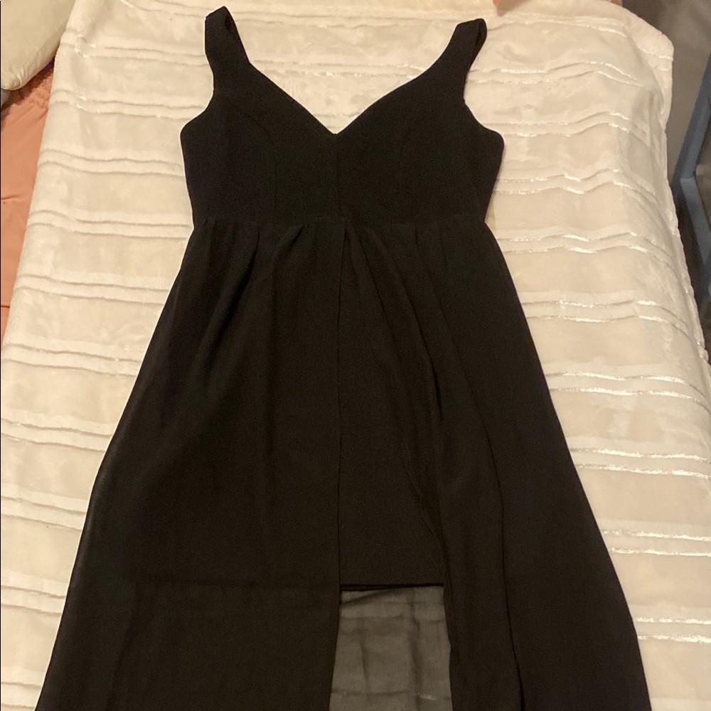 Black mini dress with mess tail